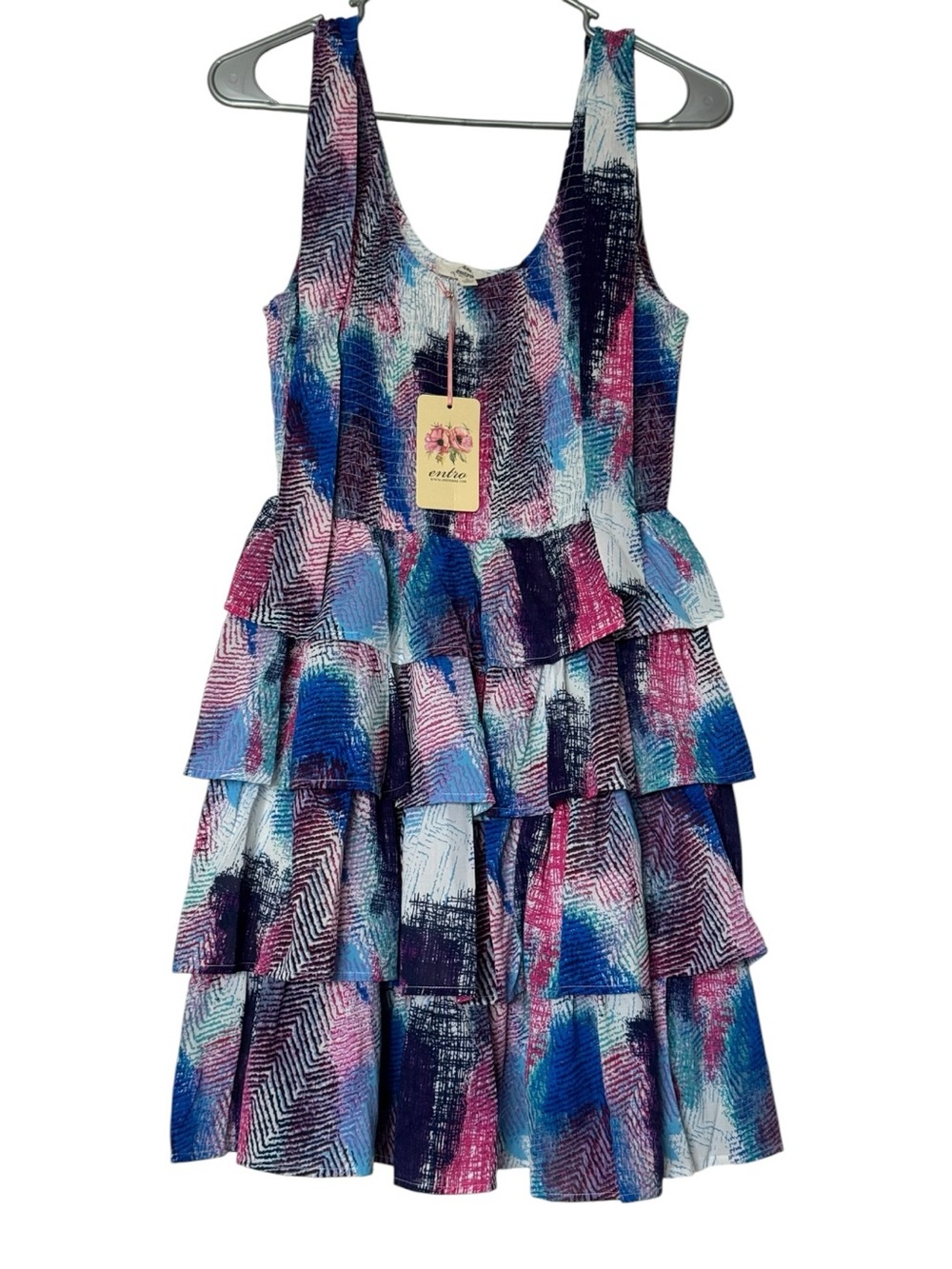 NWT Entro Abstract Painterly Print Tiered Ruffle Mini Dress - Small